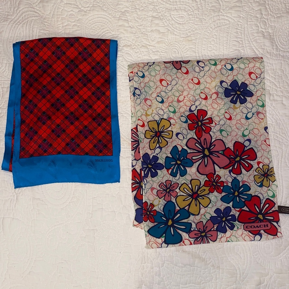 Coach CC Floral Cotton scarf & Simon Chang Silk  rectangular scarf lot of 2